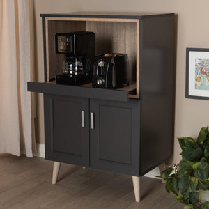 Baxton Studio Tobias Modern and Contemporary Dark Grey and Oak Brown Finished Kitchen Cabinet