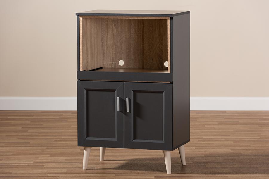 Baxton Studio Tobias Modern and Contemporary Dark Grey and Oak Brown Finished Kitchen Cabinet