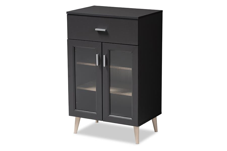 Baxton Studio Jonas Modern and Contemporary Dark Grey and Oak Brown Finished Kitchen Cabinet