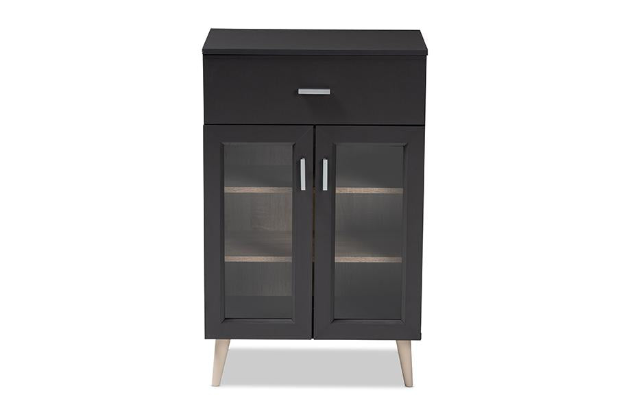 Baxton Studio Jonas Modern and Contemporary Dark Grey and Oak Brown Finished Kitchen Cabinet