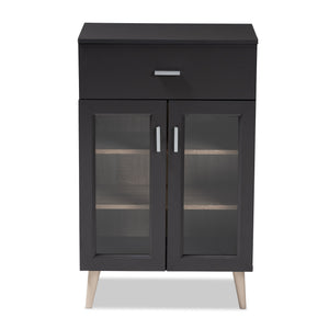 Baxton Studio Jonas Modern and Contemporary Dark Grey and Oak Brown Finished Kitchen Cabinet