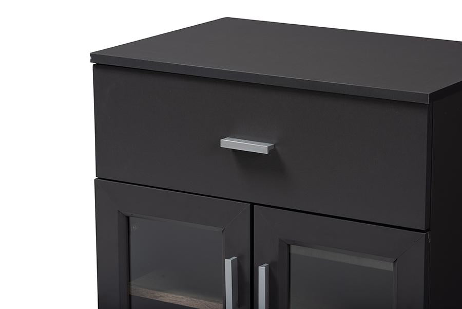 Baxton Studio Jonas Modern and Contemporary Dark Grey and Oak Brown Finished Kitchen Cabinet