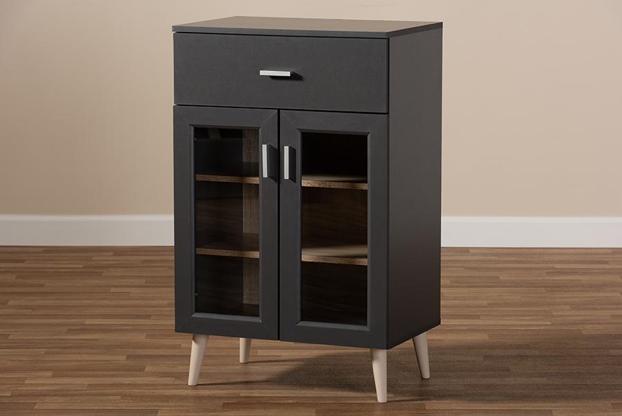 Baxton Studio Jonas Modern and Contemporary Dark Grey and Oak Brown Finished Kitchen Cabinet