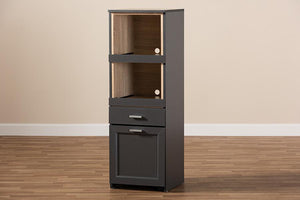 Baxton Studio Fabian Modern and Contemporary Dark Grey and Oak Brown Finished Kitchen Cabinet with Roll-Out Compartment