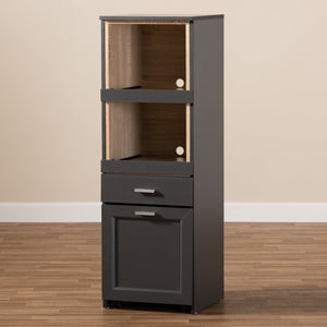 Baxton Studio Fabian Modern and Contemporary Dark Grey and Oak Brown Finished Kitchen Cabinet with Roll-Out Compartment