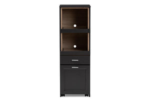 Baxton Studio Fabian Modern and Contemporary Dark Grey and Oak Brown Finished Kitchen Cabinet with Roll-Out Compartment