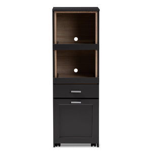 Baxton Studio Fabian Modern and Contemporary Dark Grey and Oak Brown Finished Kitchen Cabinet with Roll-Out Compartment