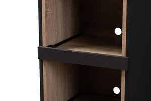 Baxton Studio Fabian Modern and Contemporary Dark Grey and Oak Brown Finished Kitchen Cabinet with Roll-Out Compartment