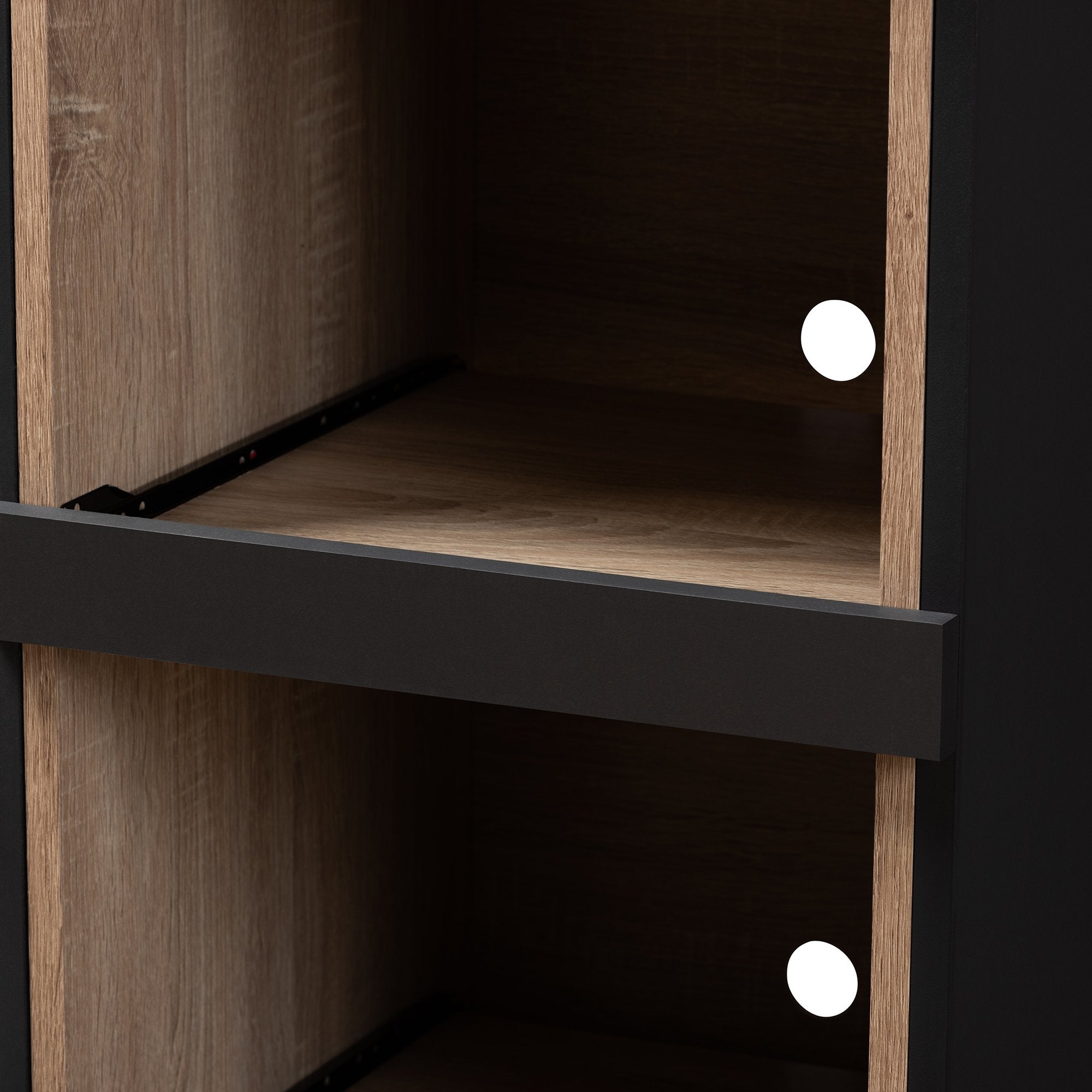 Baxton Studio Fabian Modern and Contemporary Dark Grey and Oak Brown Finished Kitchen Cabinet with Roll-Out Compartment