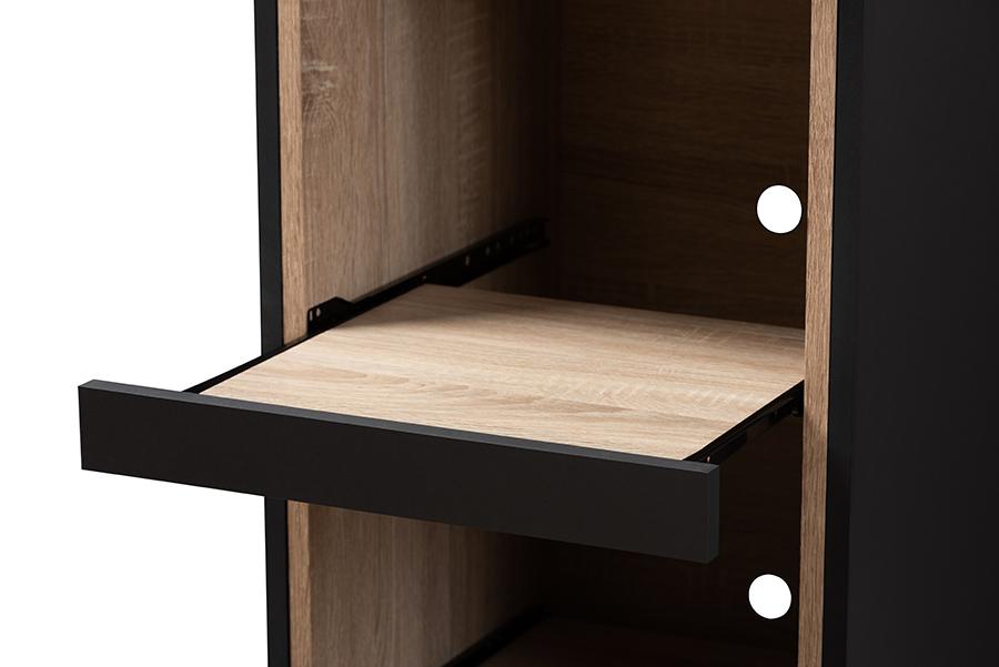 Baxton Studio Fabian Modern and Contemporary Dark Grey and Oak Brown Finished Kitchen Cabinet with Roll-Out Compartment