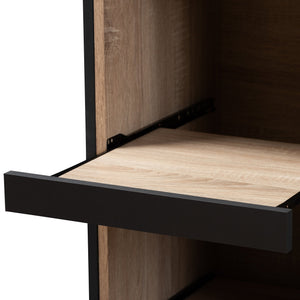 Baxton Studio Fabian Modern and Contemporary Dark Grey and Oak Brown Finished Kitchen Cabinet with Roll-Out Compartment