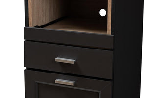 Baxton Studio Fabian Modern and Contemporary Dark Grey and Oak Brown Finished Kitchen Cabinet with Roll-Out Compartment