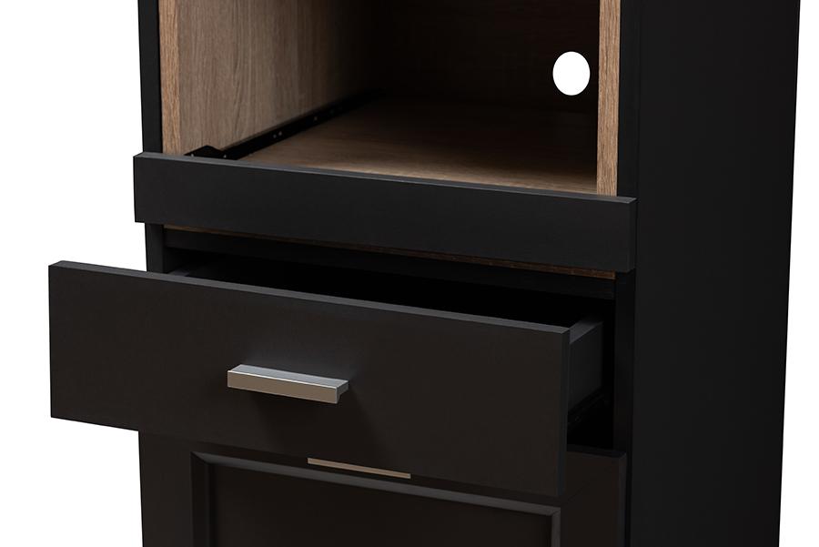 Baxton Studio Fabian Modern and Contemporary Dark Grey and Oak Brown Finished Kitchen Cabinet with Roll-Out Compartment