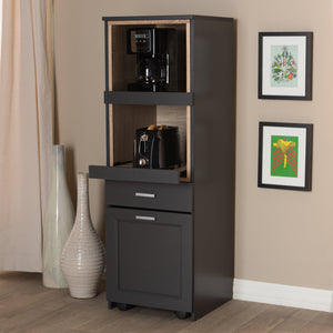 Baxton Studio Fabian Modern and Contemporary Dark Grey and Oak Brown Finished Kitchen Cabinet with Roll-Out Compartment