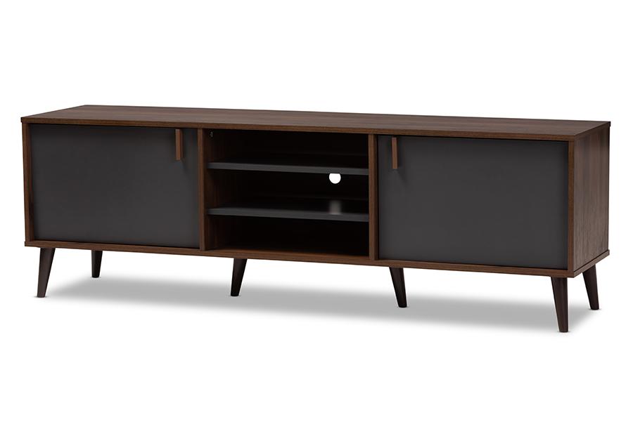 Baxton Studio Samuel Mid-Century Modern Brown and Dark Grey Finished TV Stand