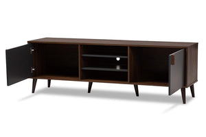 Baxton Studio Samuel Mid-Century Modern Brown and Dark Grey Finished TV Stand