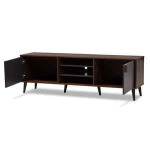 Baxton Studio Samuel Mid-Century Modern Brown and Dark Grey Finished TV Stand