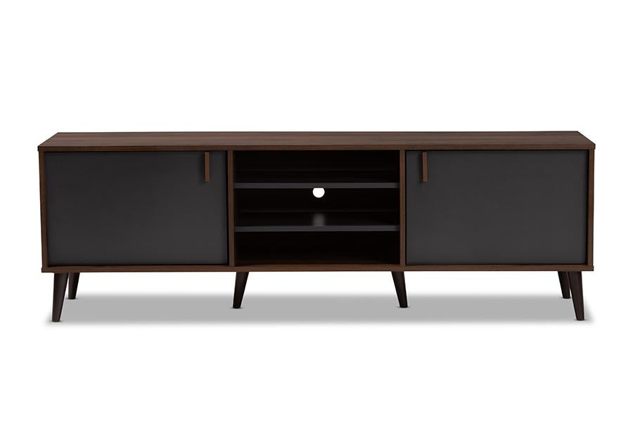 Baxton Studio Samuel Mid-Century Modern Brown and Dark Grey Finished TV Stand