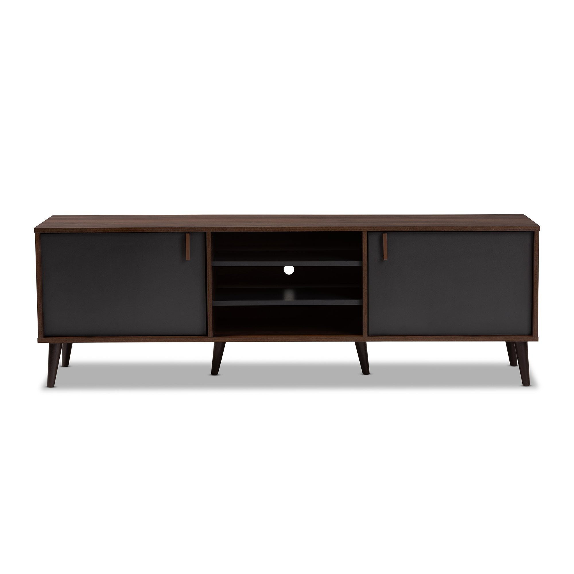 Baxton Studio Samuel Mid-Century Modern Brown and Dark Grey Finished TV Stand