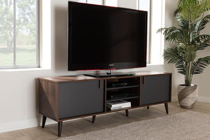 Baxton Studio Samuel Mid-Century Modern Brown and Dark Grey Finished TV Stand