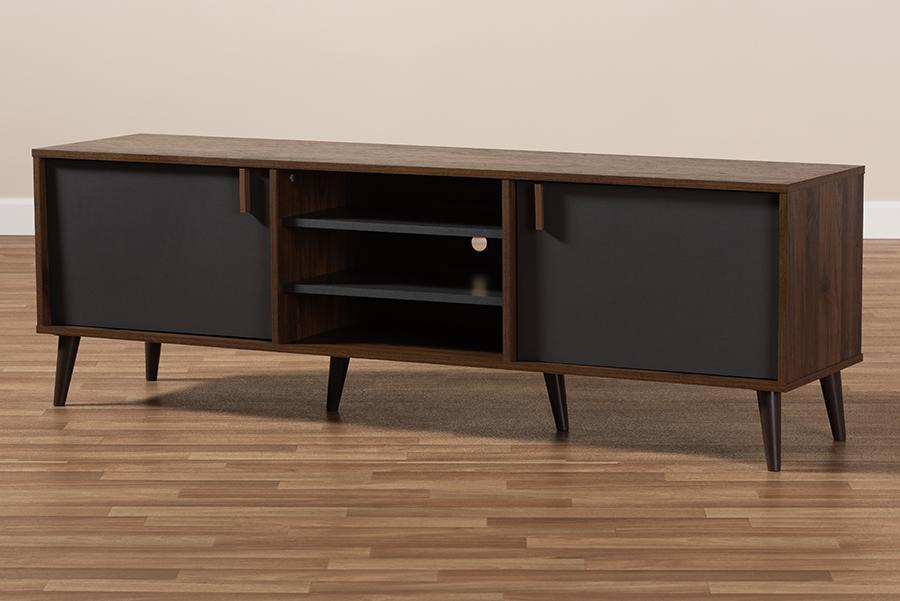 Baxton Studio Samuel Mid-Century Modern Brown and Dark Grey Finished TV Stand