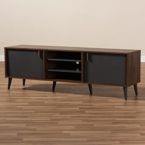 Baxton Studio Samuel Mid-Century Modern Brown and Dark Grey Finished TV Stand