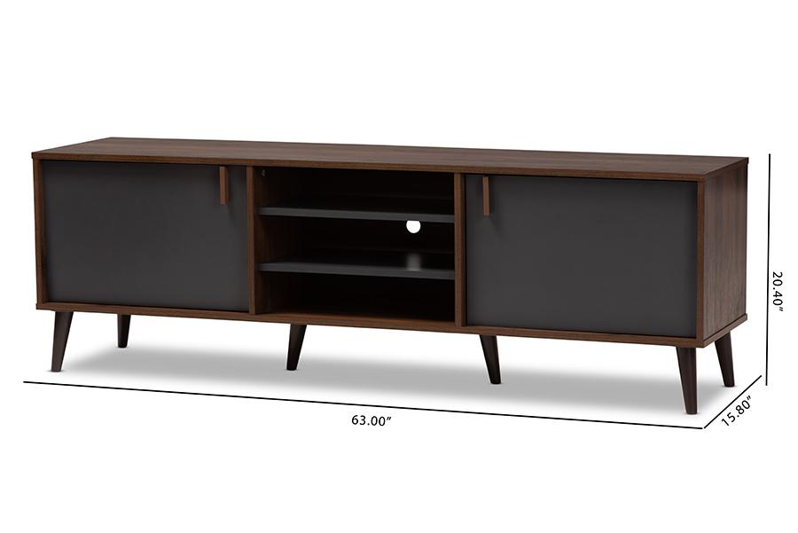 Baxton Studio Samuel Mid-Century Modern Brown and Dark Grey Finished TV Stand