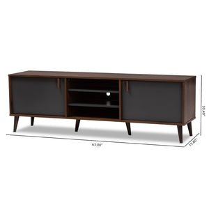 Baxton Studio Samuel Mid-Century Modern Brown and Dark Grey Finished TV Stand