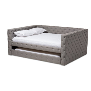 Baxton Studio Anabella Modern and Contemporary Grey Fabric Upholstered Queen Size Daybed with Trundle