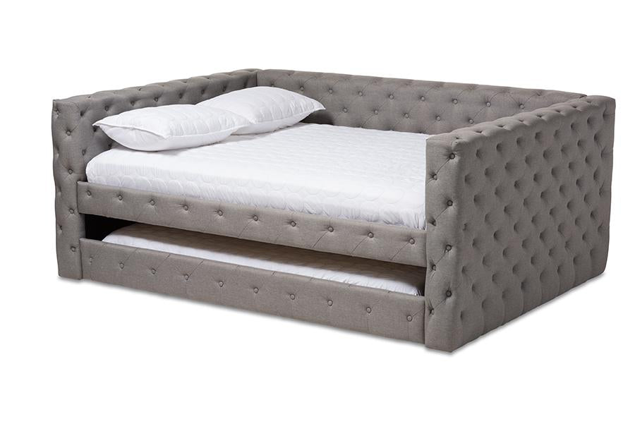 Baxton Studio Anabella Modern and Contemporary Grey Fabric Upholstered Queen Size Daybed with Trundle