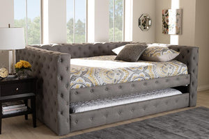 Baxton Studio Anabella Modern and Contemporary Grey Fabric Upholstered Full Size Daybed with Trundle