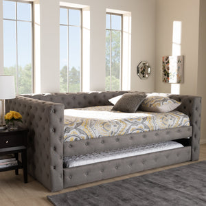 Baxton Studio Anabella Modern and Contemporary Grey Fabric Upholstered Full Size Daybed with Trundle