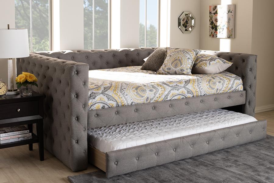 Baxton Studio Anabella Modern and Contemporary Grey Fabric Upholstered Full Size Daybed with Trundle