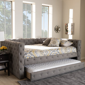 Baxton Studio Anabella Modern and Contemporary Grey Fabric Upholstered Queen Size Daybed with Trundle