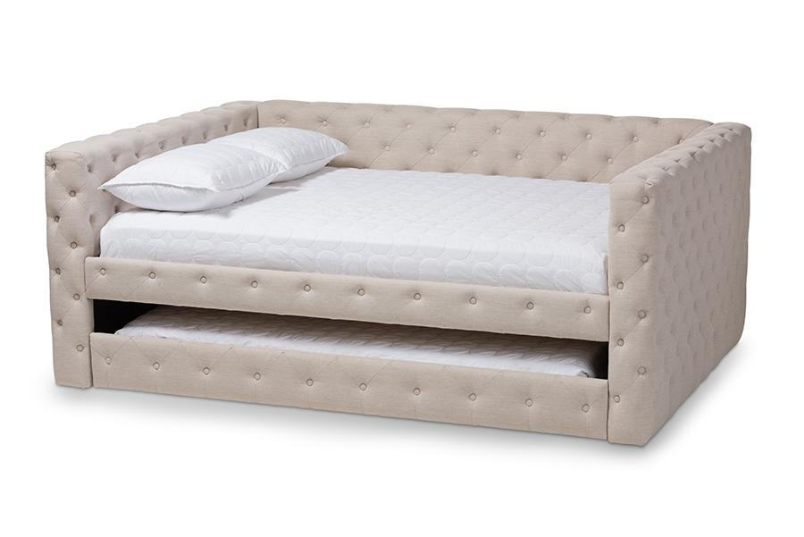 Baxton Studio Anabella Classic and Contemporary Light Beige Fabric Upholstered Full Size Daybed with Trundle