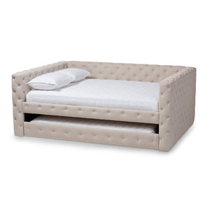 Baxton Studio Anabella Modern and Contemporary Light Beige Fabric Upholstered Queen Size Daybed with Trundle