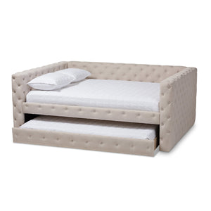 Baxton Studio Anabella Classic and Contemporary Light Beige Fabric Upholstered Full Size Daybed with Trundle