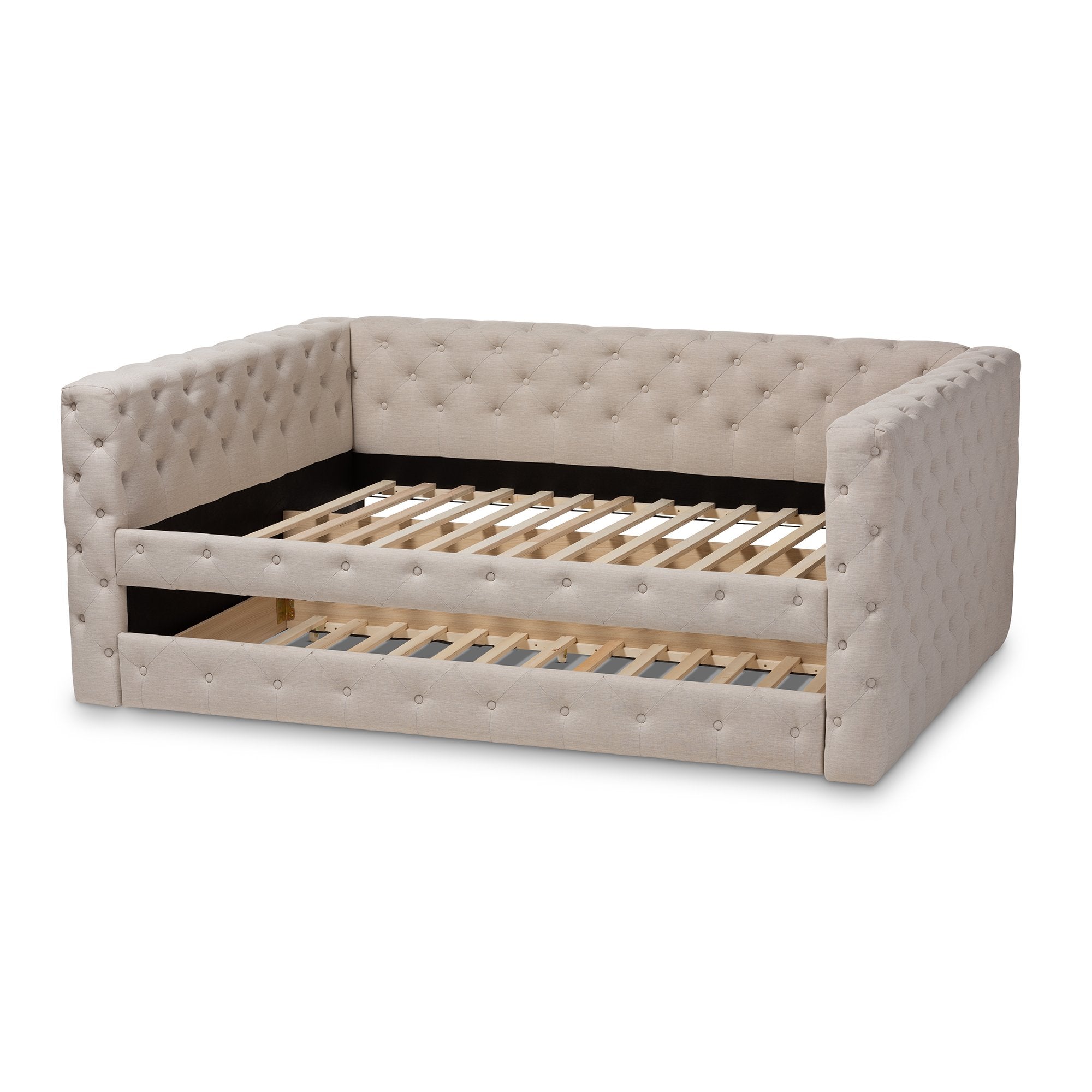 Baxton Studio Anabella Modern and Contemporary Light Beige Fabric Upholstered Queen Size Daybed with Trundle