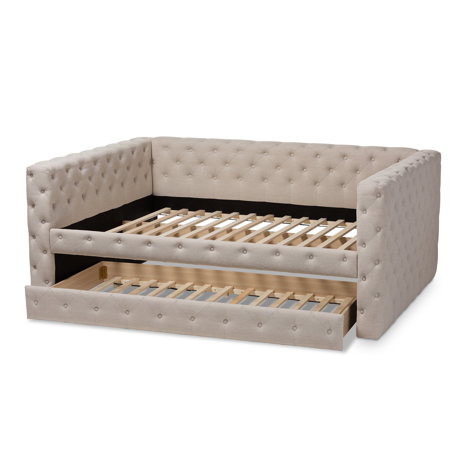 Baxton Studio Anabella Modern and Contemporary Light Beige Fabric Upholstered Queen Size Daybed with Trundle