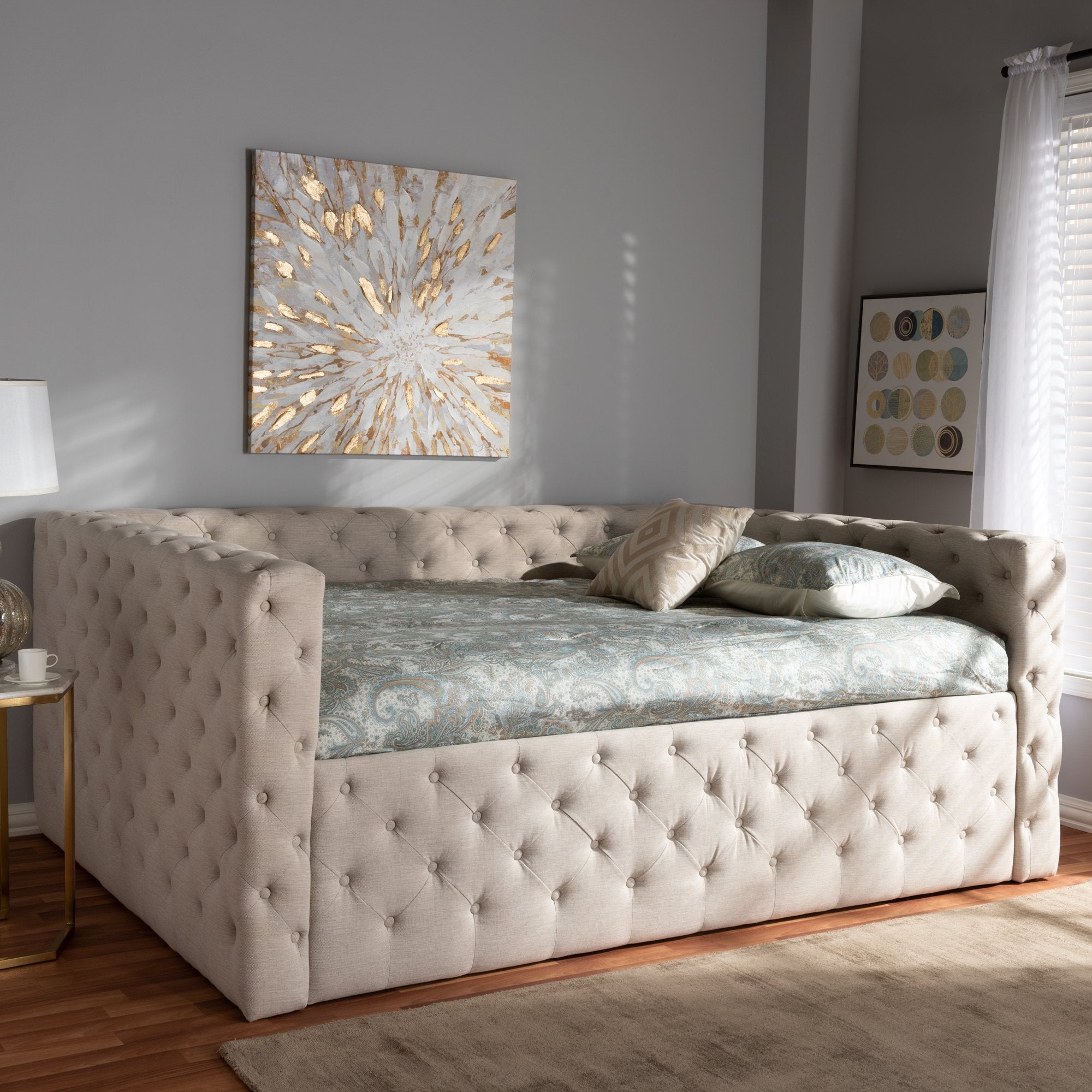 Baxton Studio Anabella Modern and Contemporary Light Beige Fabric Upholstered Full Size Daybed