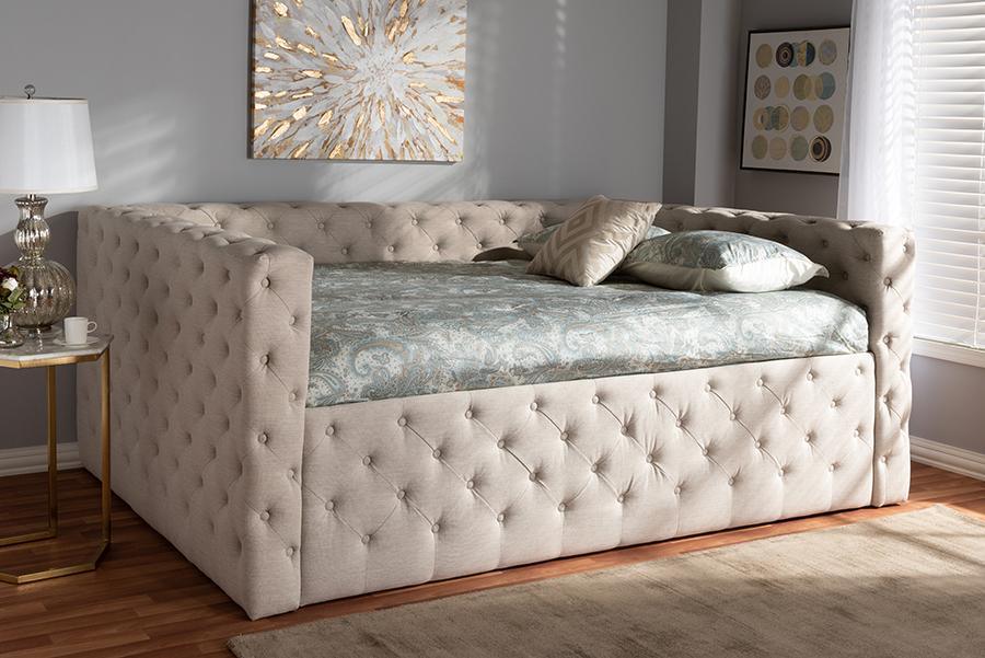 Baxton Studio Anabella Modern and Contemporary Light Beige Fabric Upholstered Queen Size Daybed