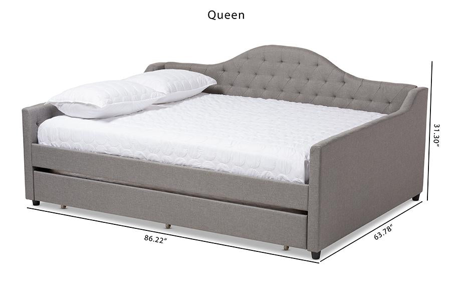 Baxton Studio Eliza Modern and Contemporary Grey Fabric Upholstered Queen Size Daybed with Trundle