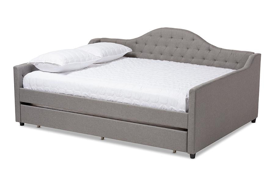 Baxton Studio Eliza Modern and Contemporary Grey Fabric Upholstered Queen Size Daybed with Trundle