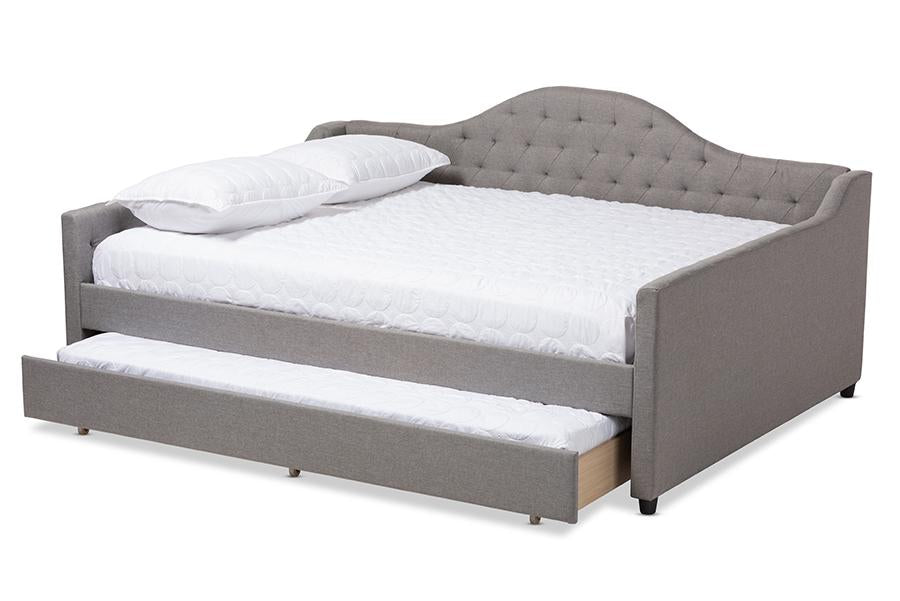 Baxton Studio Eliza Modern and Contemporary Grey Fabric Upholstered Full Size Daybed with Trundle