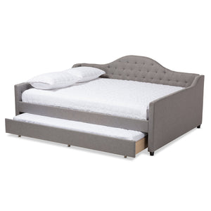 Baxton Studio Eliza Modern and Contemporary Grey Fabric Upholstered Queen Size Daybed with Trundle