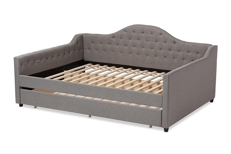 Baxton Studio Eliza Modern and Contemporary Grey Fabric Upholstered Full Size Daybed with Trundle