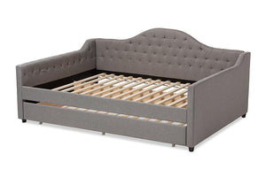 Baxton Studio Eliza Modern and Contemporary Grey Fabric Upholstered Queen Size Daybed with Trundle