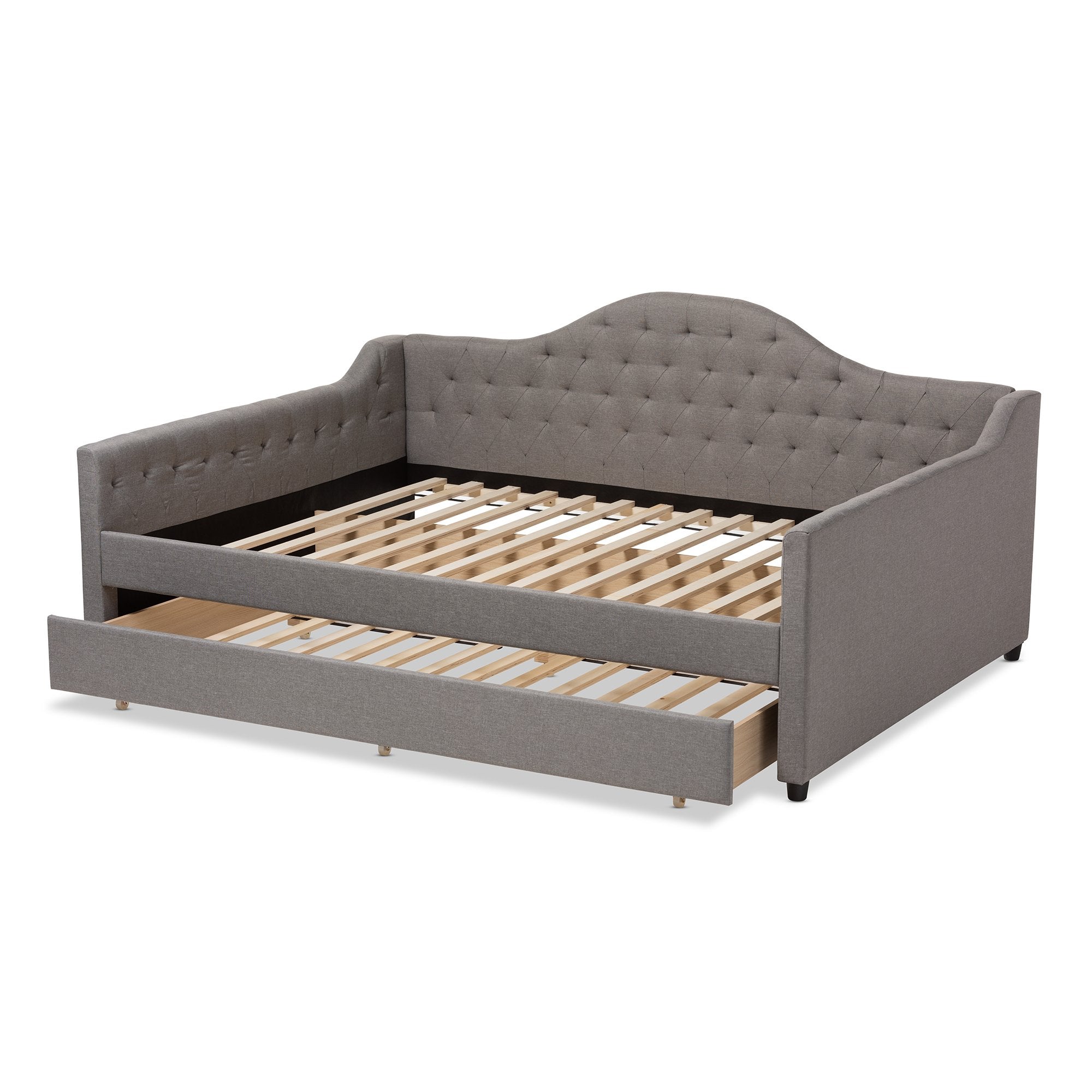 Baxton Studio Eliza Modern and Contemporary Grey Fabric Upholstered Queen Size Daybed with Trundle