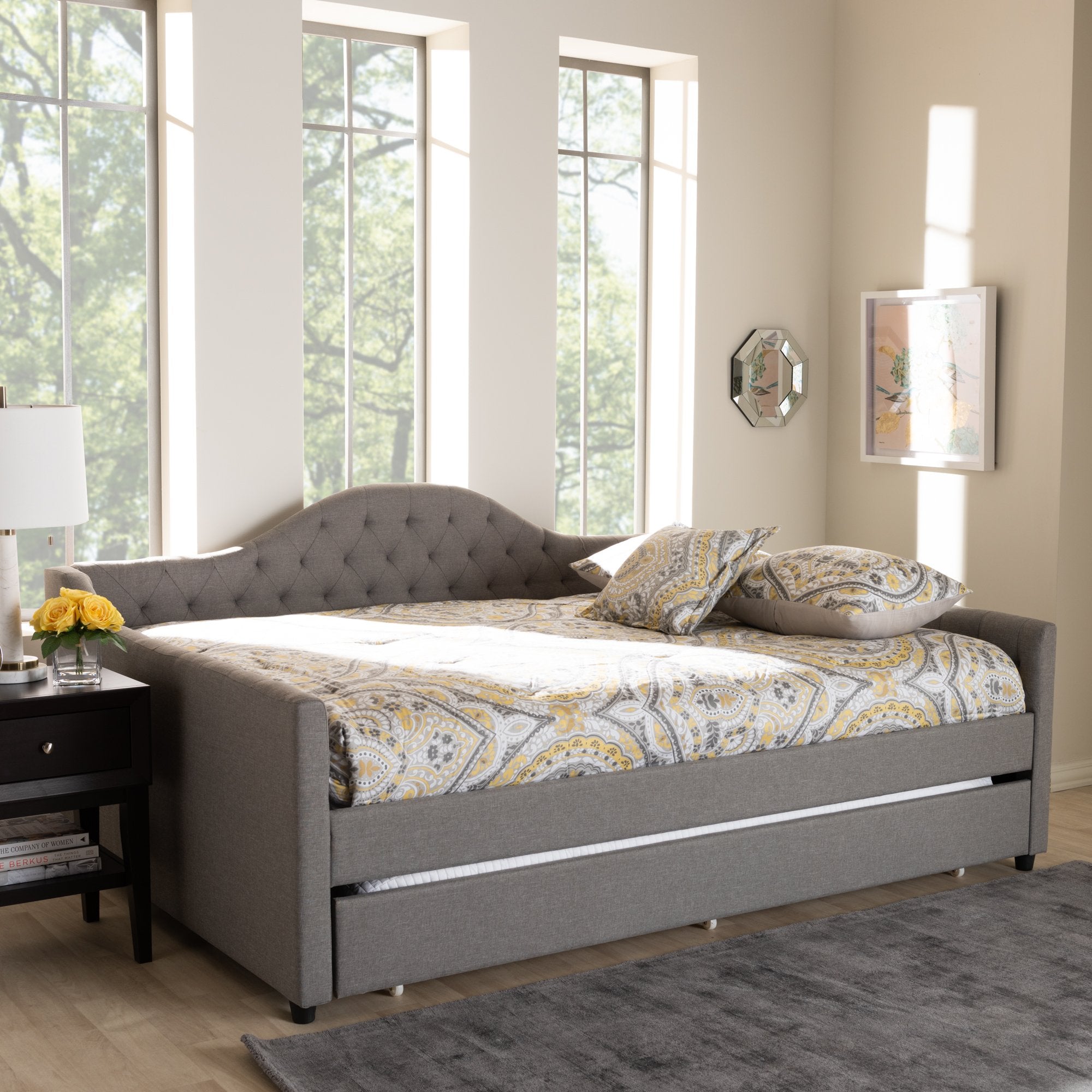 Baxton Studio Eliza Modern and Contemporary Grey Fabric Upholstered Full Size Daybed with Trundle