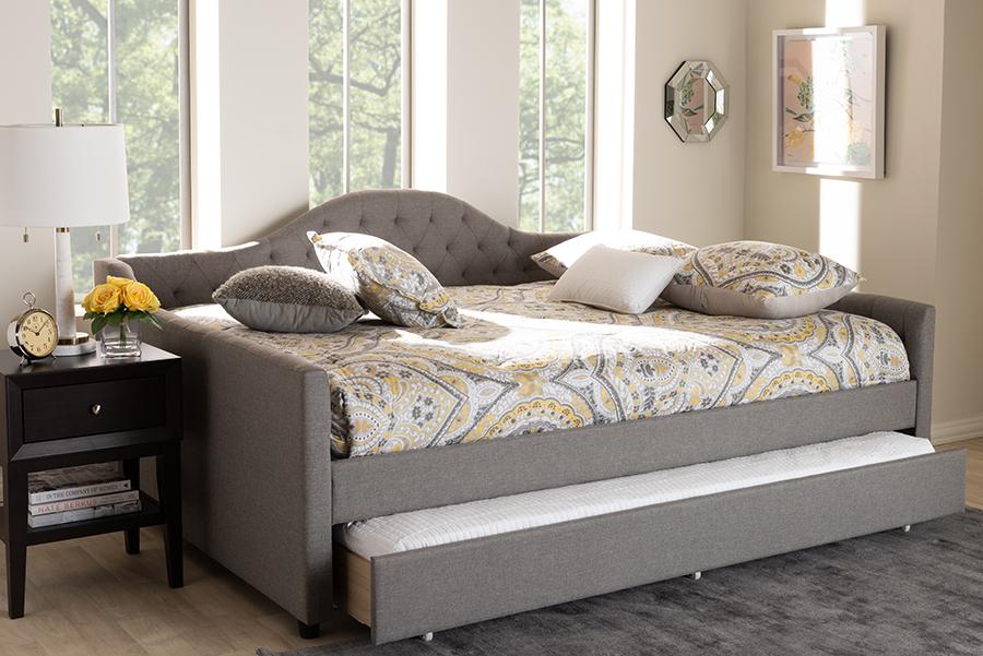 Baxton Studio Eliza Modern and Contemporary Grey Fabric Upholstered Full Size Daybed with Trundle